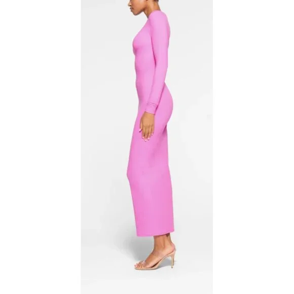 NWT SOLD OUT! SKIMS FITS EVERYBODY LONG SLEEVE MAXI DRESS NEON ORCHID SZ LARGE - Picture 4 of 7